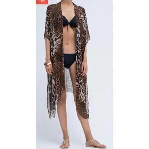NWT Moss Rose Leopard Cheetah Kimono Beach Cover Up Cardigan Lightweight